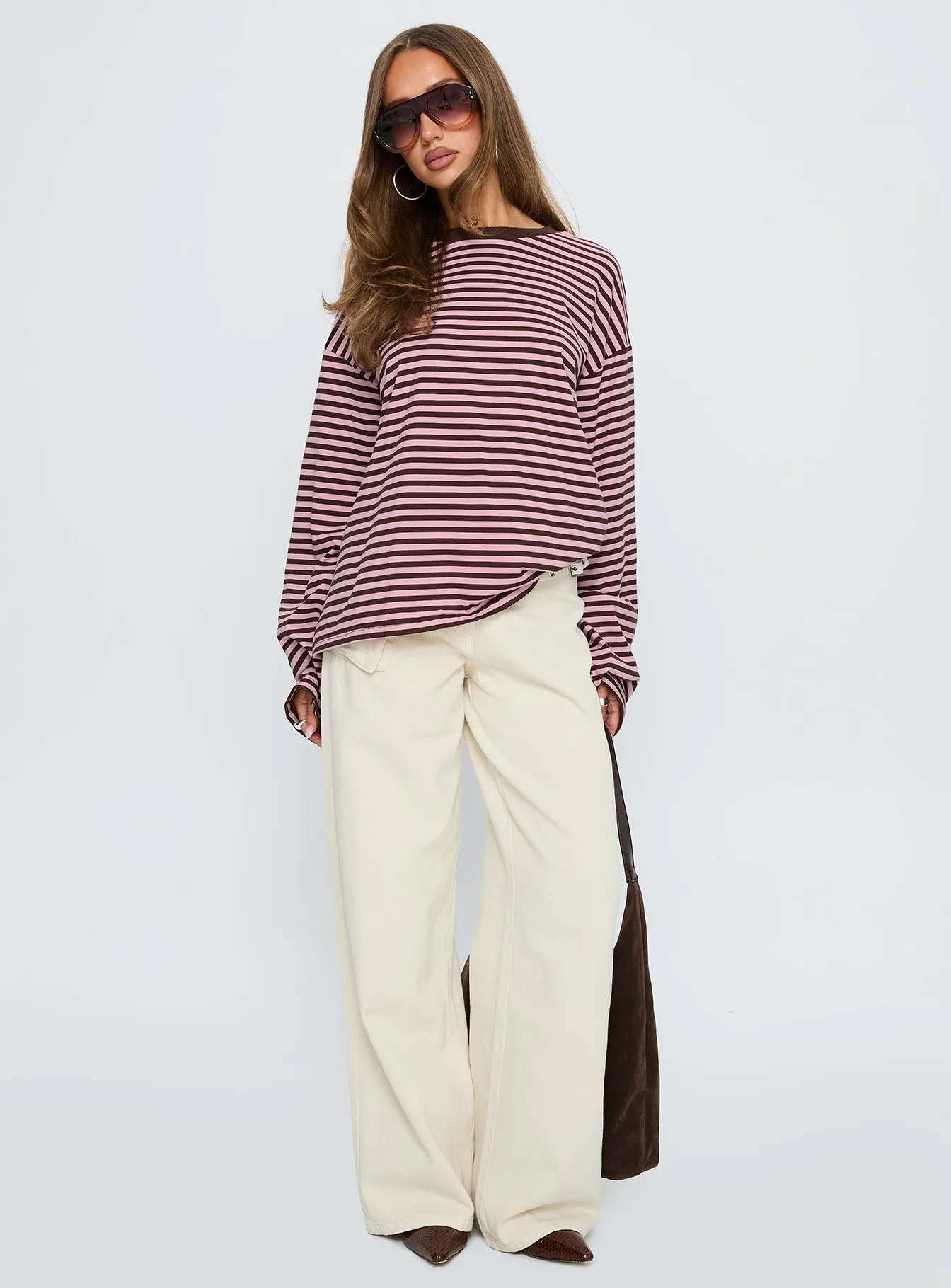 Settle Down Long Sleeve Top Pink / Brown Stripe sold by Princess Polly product image thumbnail 3