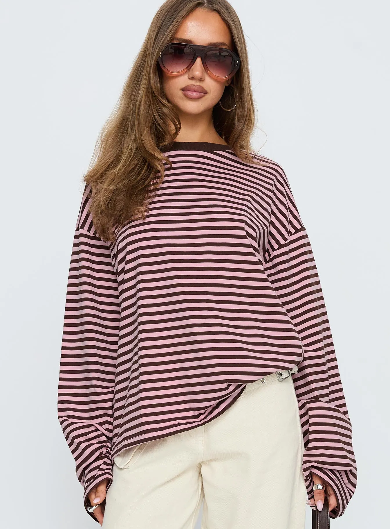Settle Down Long Sleeve Top Pink / Brown Stripe sold by Princess Polly product image thumbnail 2