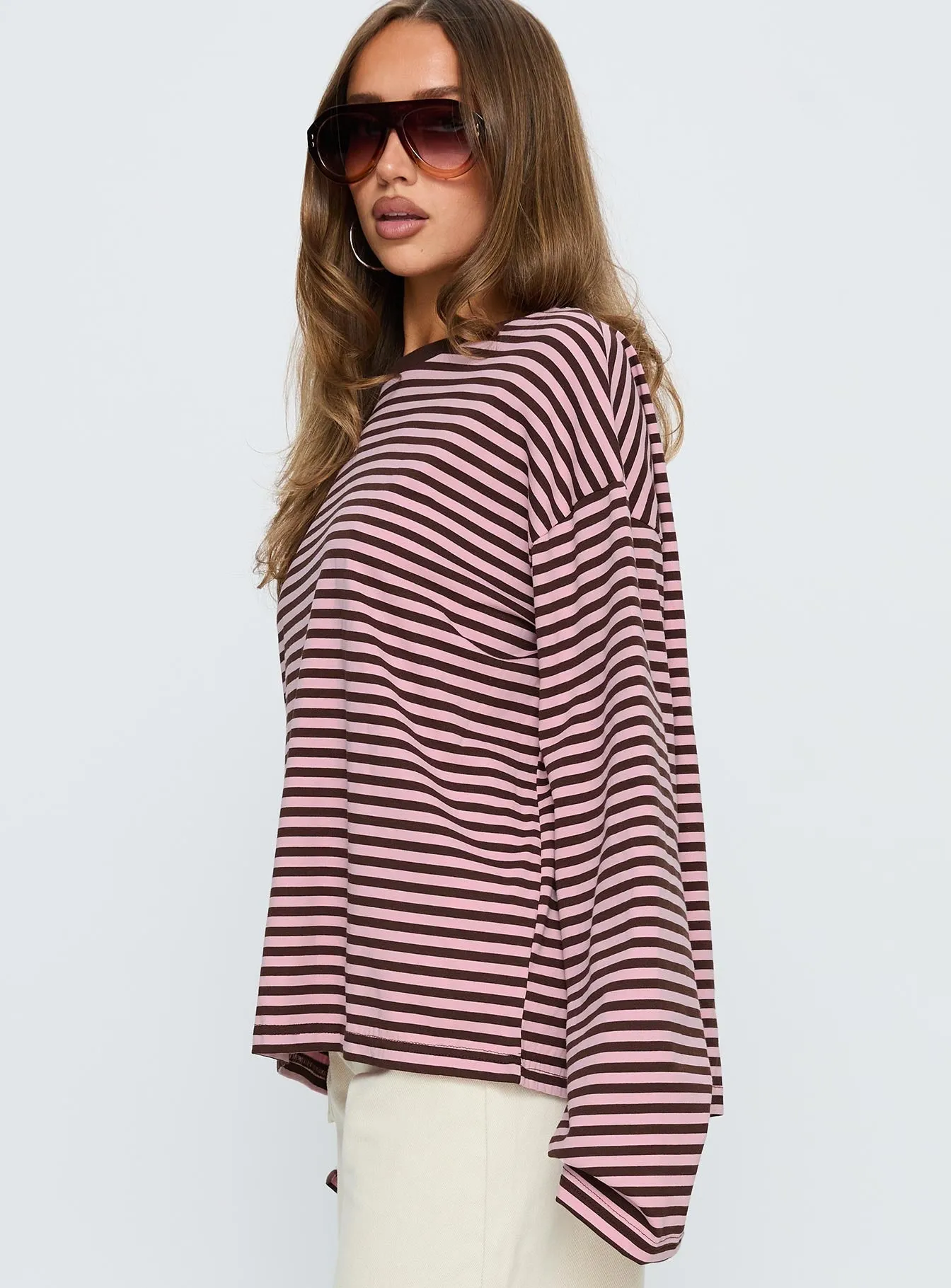 Settle Down Long Sleeve Top Pink / Brown Stripe sold by Princess Polly product image thumbnail 4