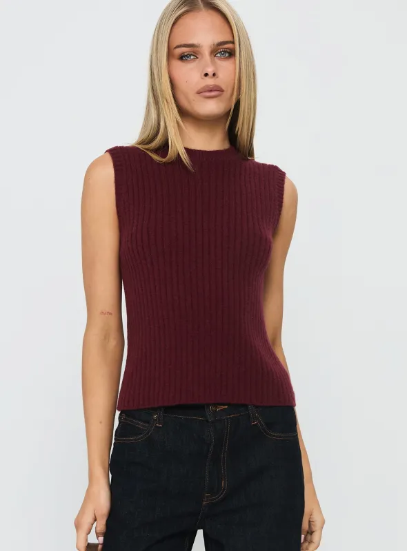 Jessabell Rib Sleeveless Top Wine sold by Princess Polly