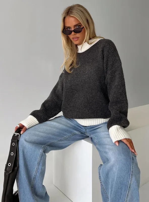 Broken Hearts Club Knit Sweater Grey sold by Princess Polly