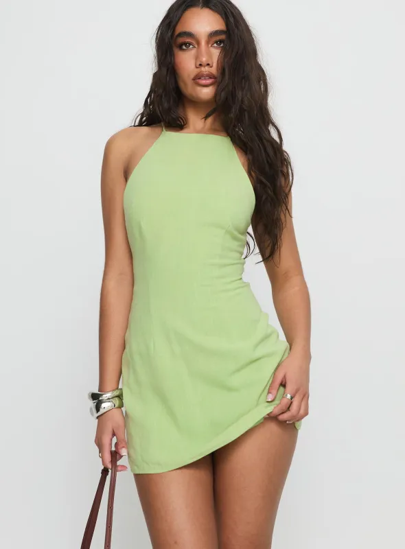 Lexica Halter Low Back Mini Dress Pistachio sold by Princess Polly