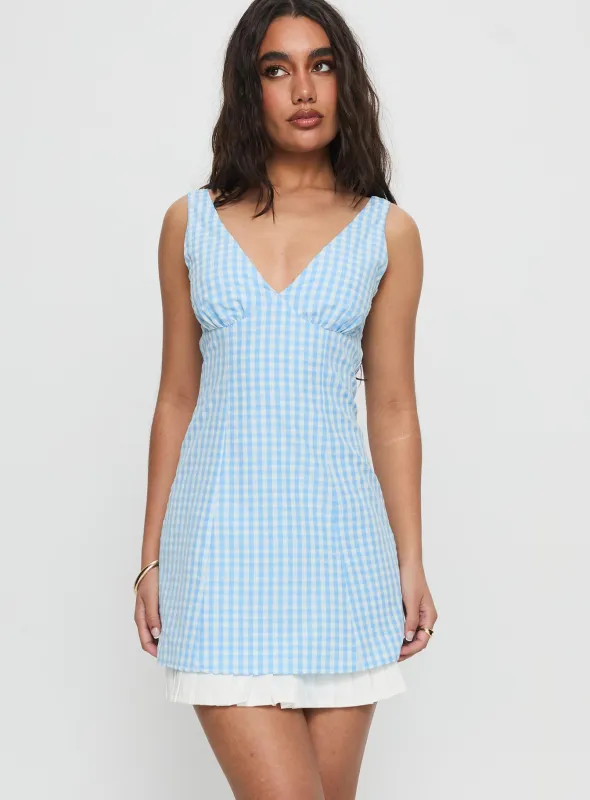 Evielle Underskirt Mini Dress Blue Check sold by Princess Polly