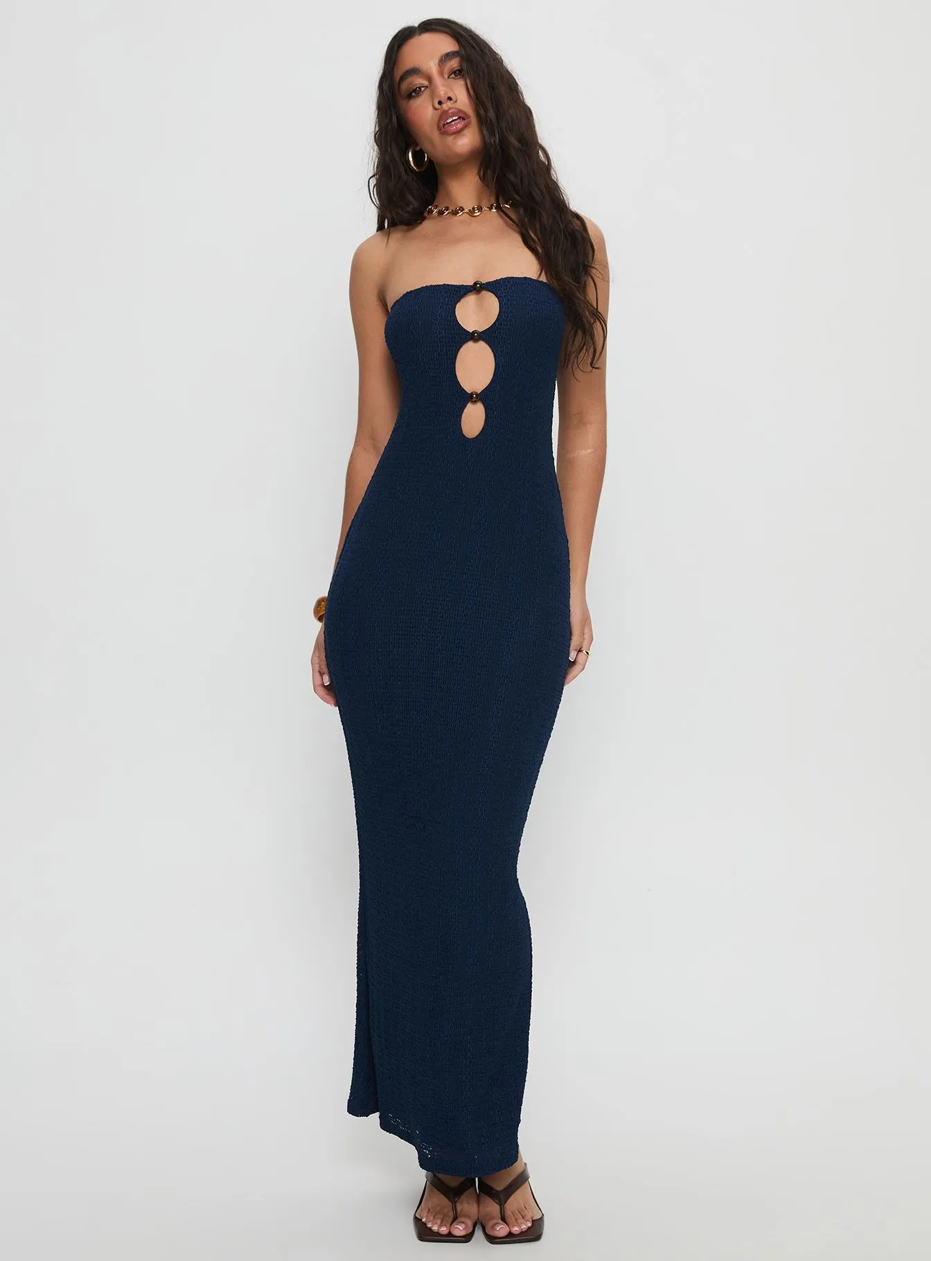 Saijana Strapless Maxi Dress Navy sold by Princess Polly