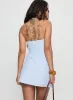 Kaiah Ruched Halter Mini Dress Blue Stripe sold by Princess Polly