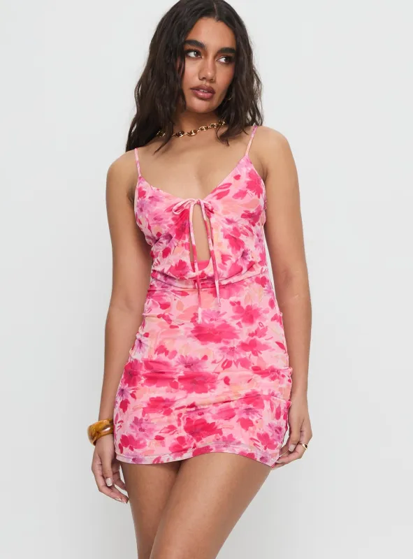 Irisse Keyhole Mini Dress Pink Floral sold by Princess Polly