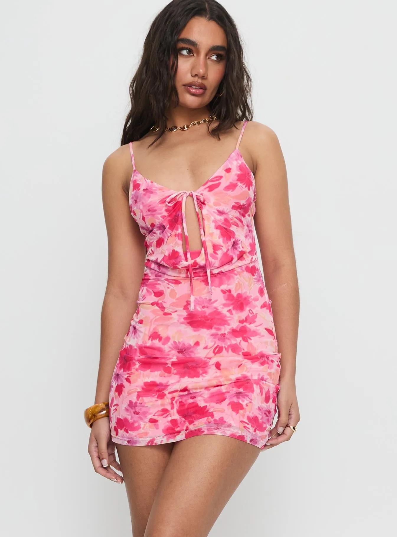 Irisse Keyhole Mini Dress Pink Floral sold by Princess Polly