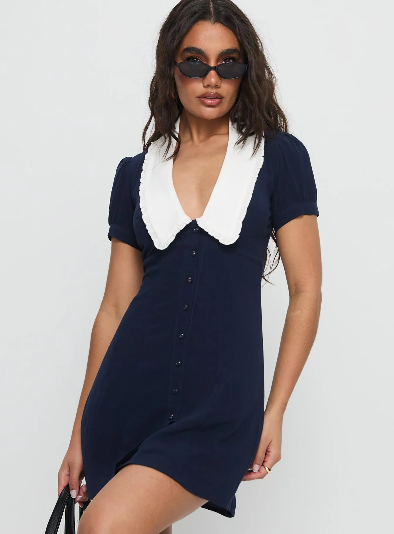 Fabiola Collared Mini Dress Navy sold by Princess Polly product image thumbnail 2