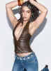 Captivated Faux Leather Halter Top Chocolate sold by Princess Polly