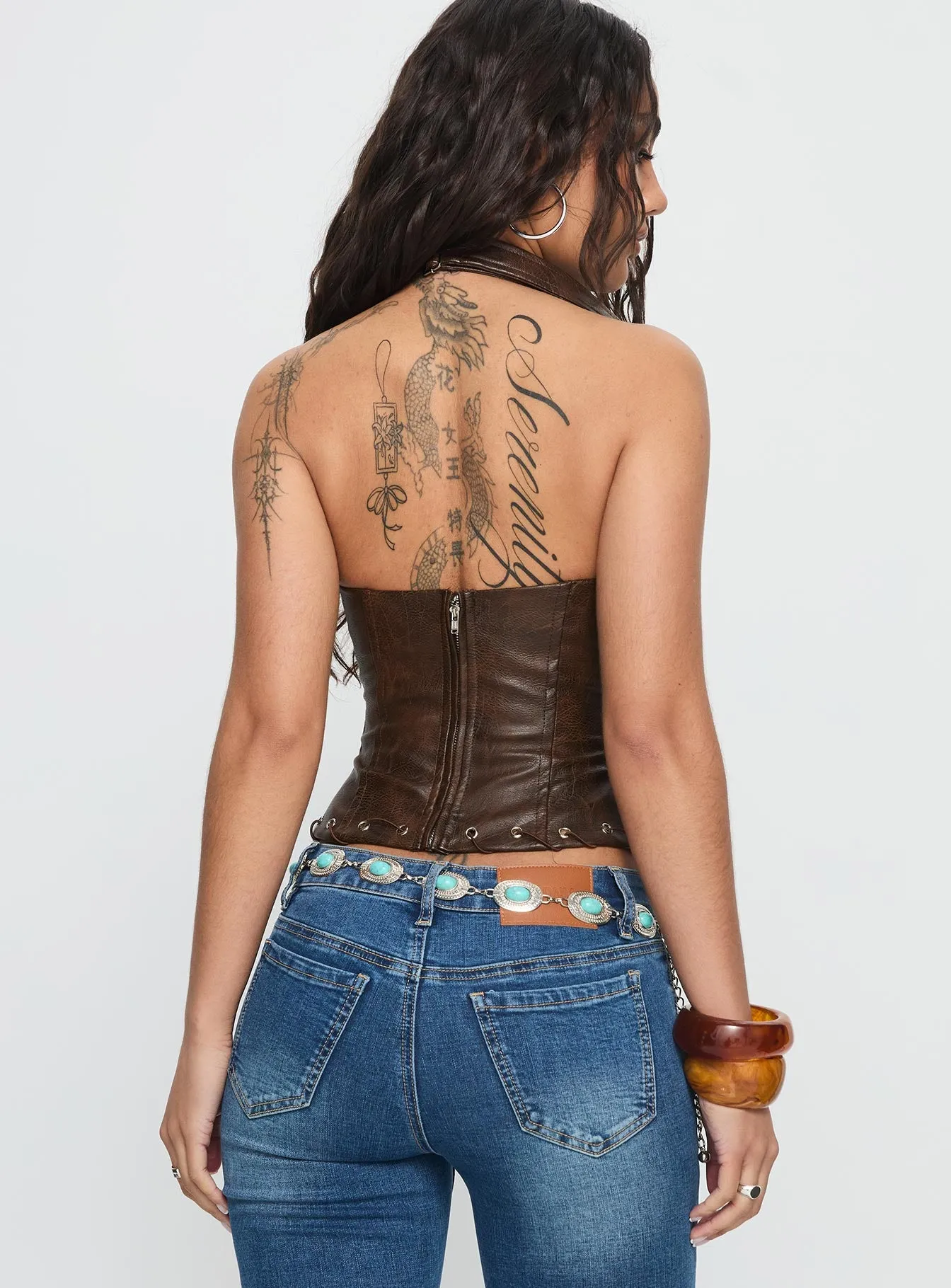 Captivated Faux Leather Halter Top Chocolate sold by Princess Polly product image thumbnail 5