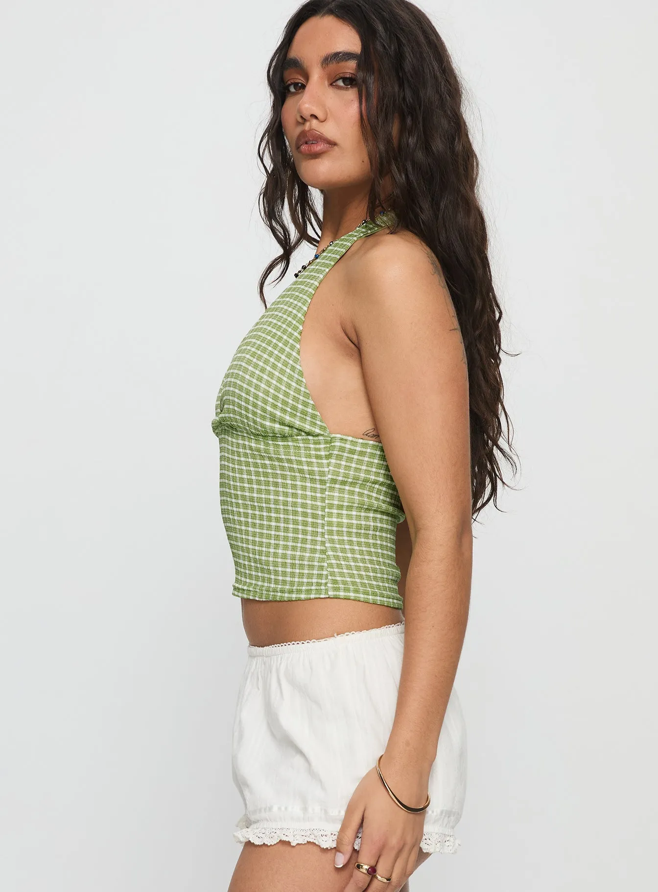 Whimsy Halter Top Sage Gingham sold by Princess Polly product image thumbnail 4