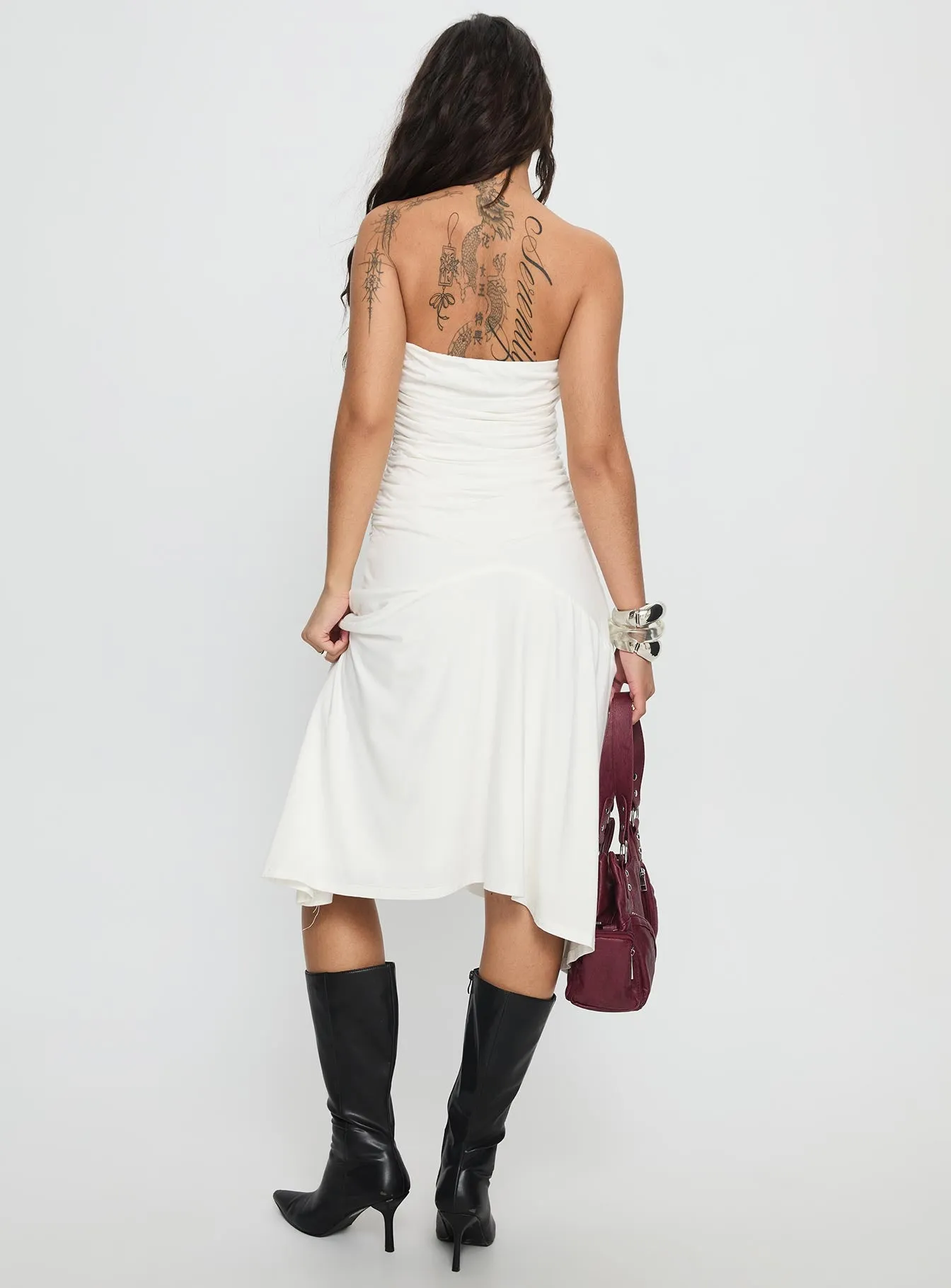 Rienna Strapless Asymmetrical Midi Dress White sold by Princess Polly product image thumbnail 5