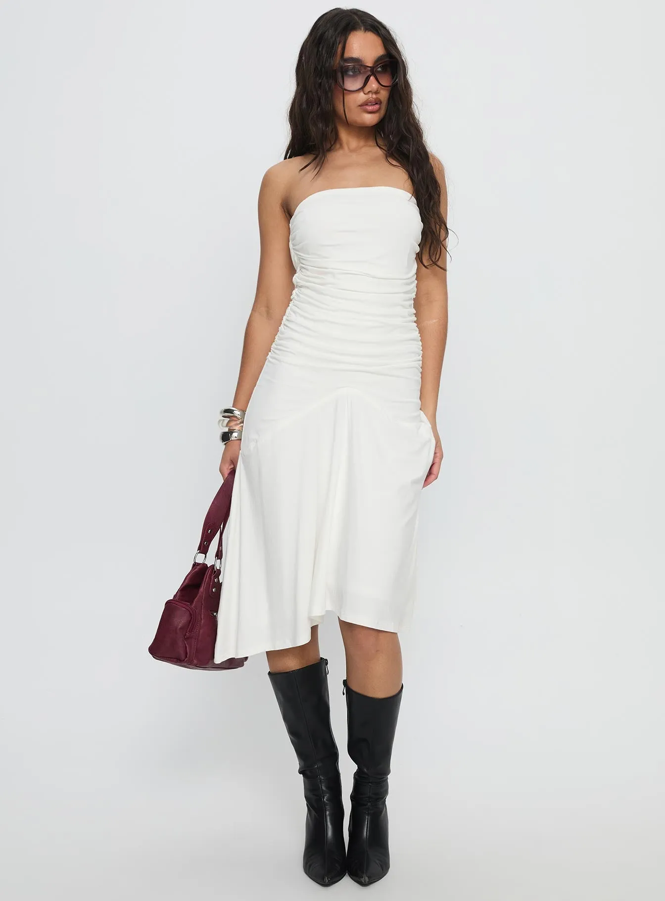 Rienna Strapless Asymmetrical Midi Dress White sold by Princess Polly product image thumbnail 2