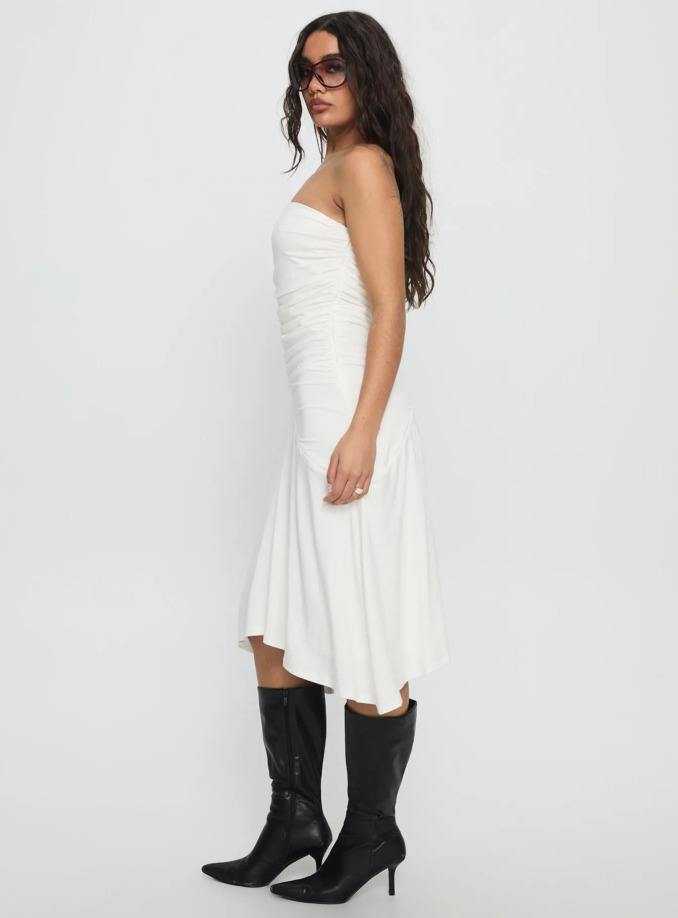 Rienna Strapless Asymmetrical Midi Dress White sold by Princess Polly product image thumbnail 4