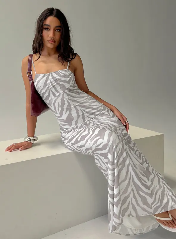 Kierra Mesh Maxi Dress Zebra sold by Princess Polly