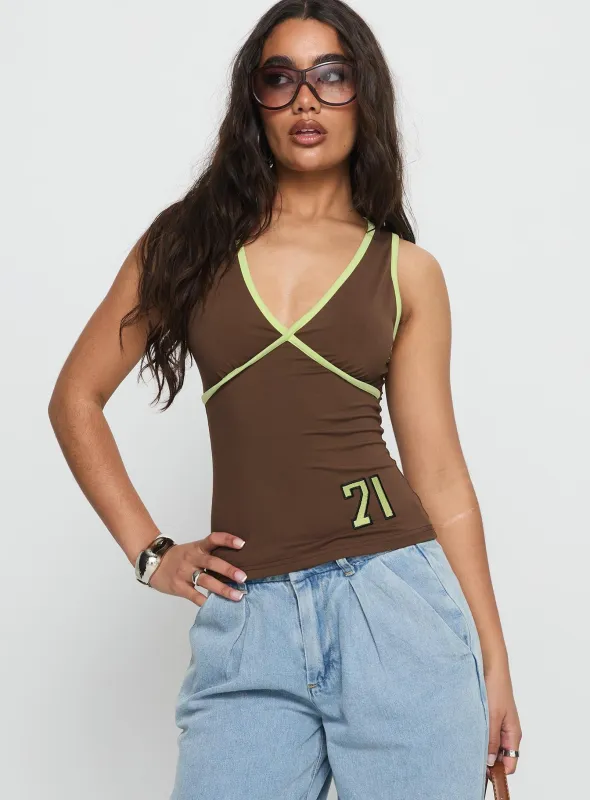 71 Classics V Neck Top Brown sold by Princess Polly