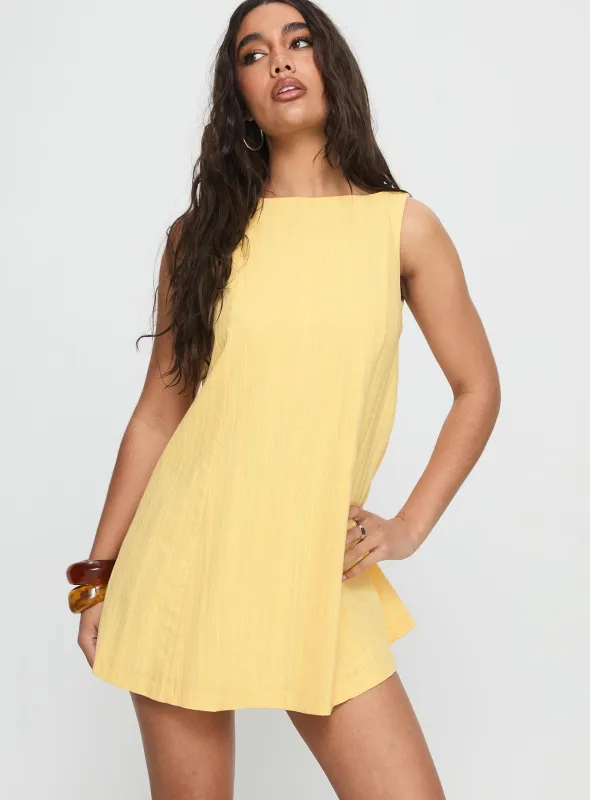 Lorenie Shift Mini Dress Yellow sold by Princess Polly