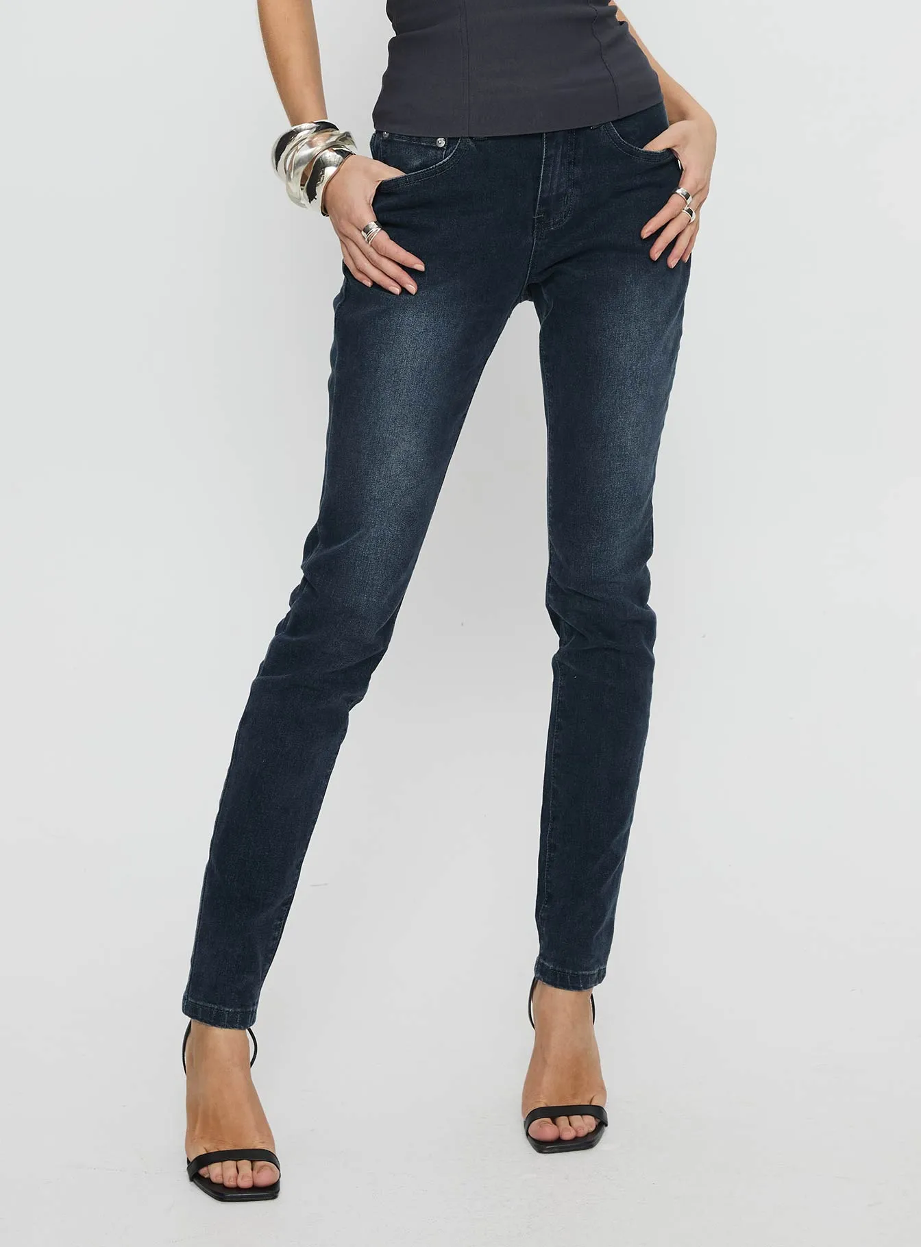 Illyssa Mid Rise Skinny Jeans Washed Charcoal sold by Princess Polly product image thumbnail 2