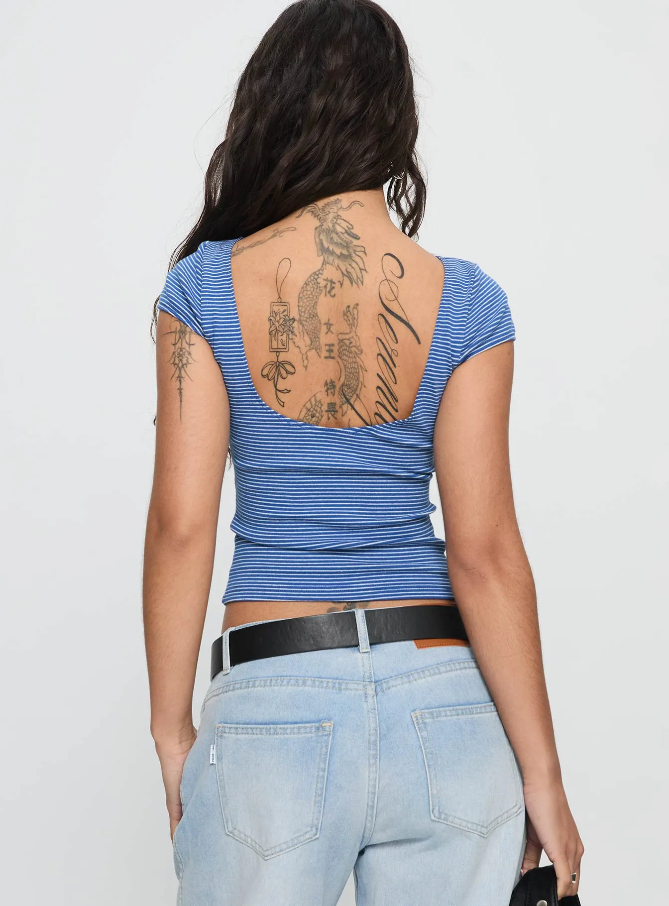 Nyren Low Back Boatneck Top Blue Stripe sold by Princess Polly product image thumbnail 5