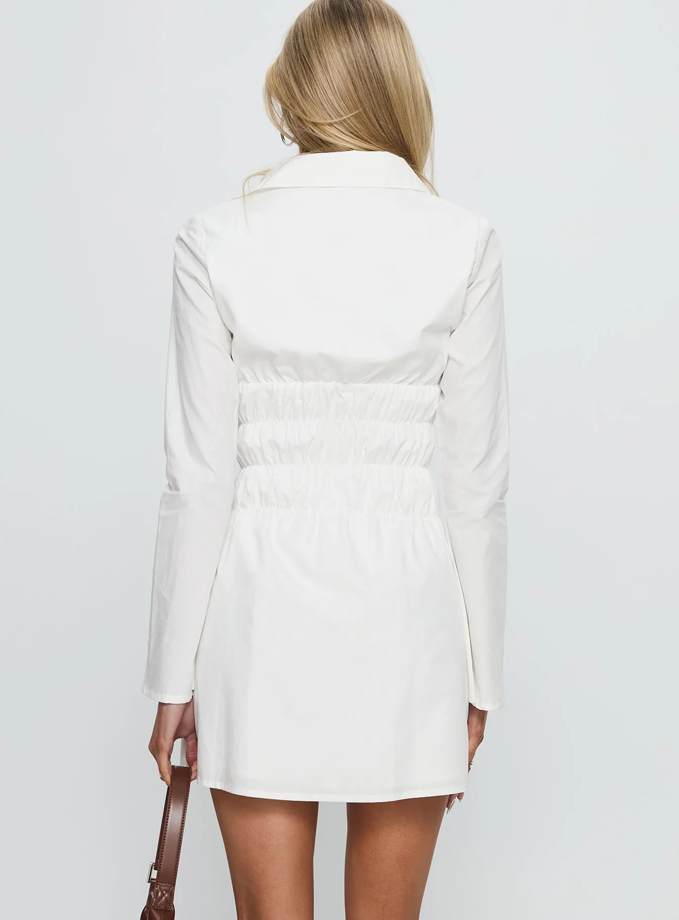 Stellaria Ruched Long Sleeve Mini Dress White sold by Princess Polly product image thumbnail 5