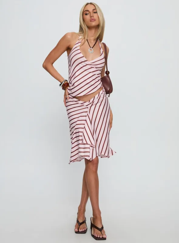 Esmeray Midi Skirt Pink Stripe sold by Princess Polly