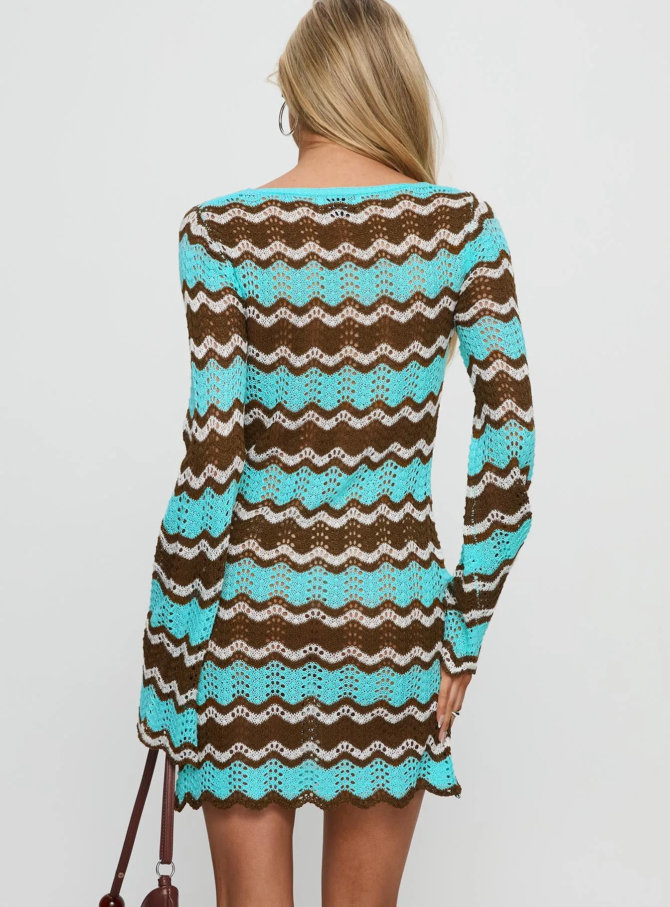 Suka Long Sleeve Knit Mini Dress Brown / Blue sold by Princess Polly product image thumbnail 4
