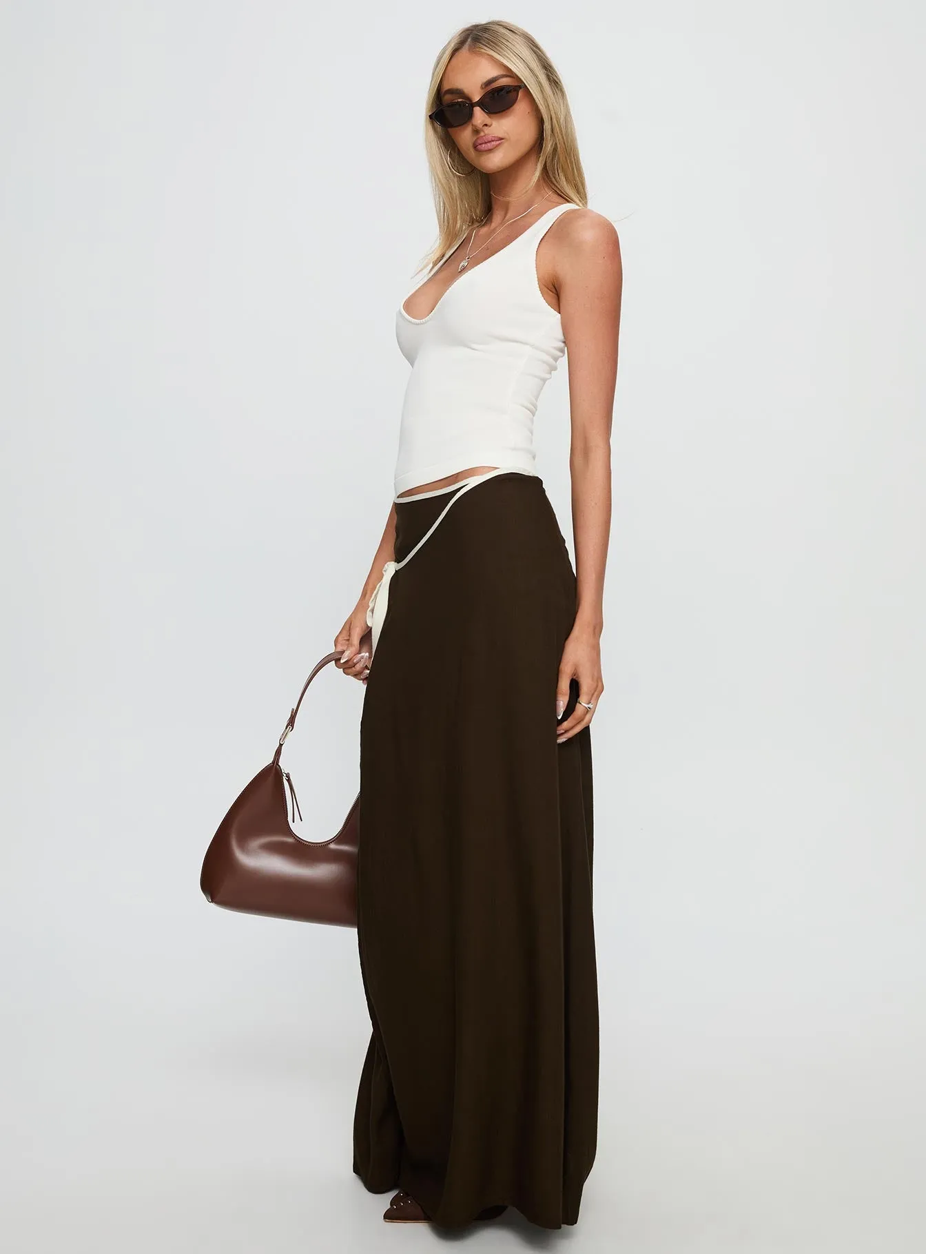 Keirah Contrast Wrap Maxi Skirt Chocolate / White sold by Princess Polly product image thumbnail 3