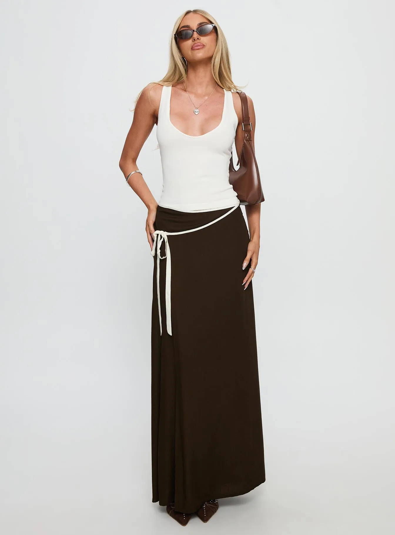 Keirah Contrast Wrap Maxi Skirt Chocolate / White sold by Princess Polly product image thumbnail 2