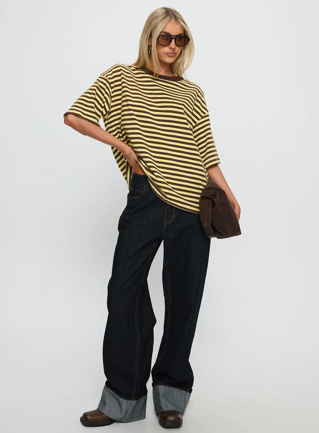 Settle Down Short Sleeve Top Yellow / Brown Stripe sold by Princess Polly product image thumbnail 3