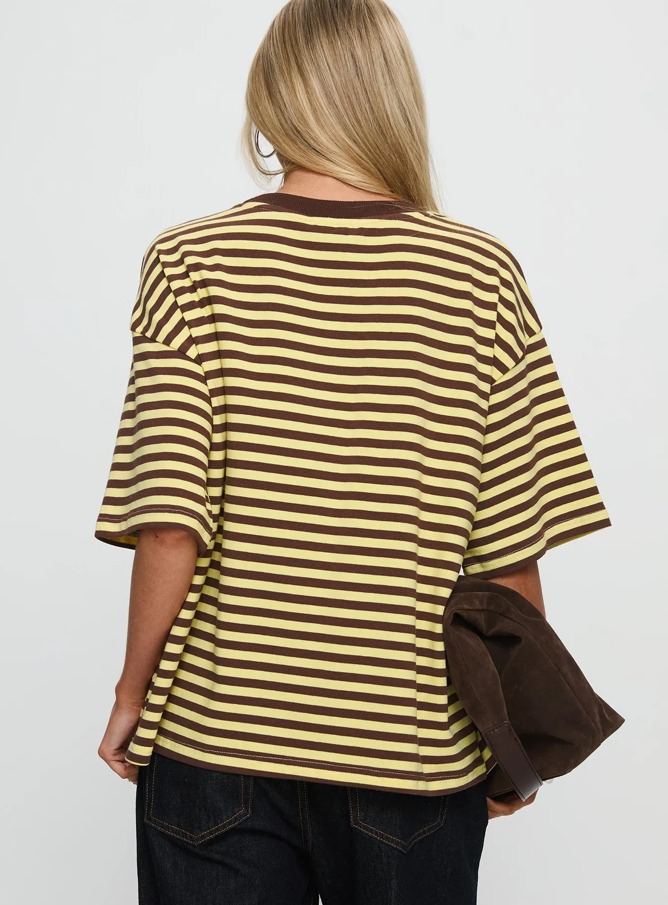 Settle Down Short Sleeve Top Yellow / Brown Stripe sold by Princess Polly product image thumbnail 5