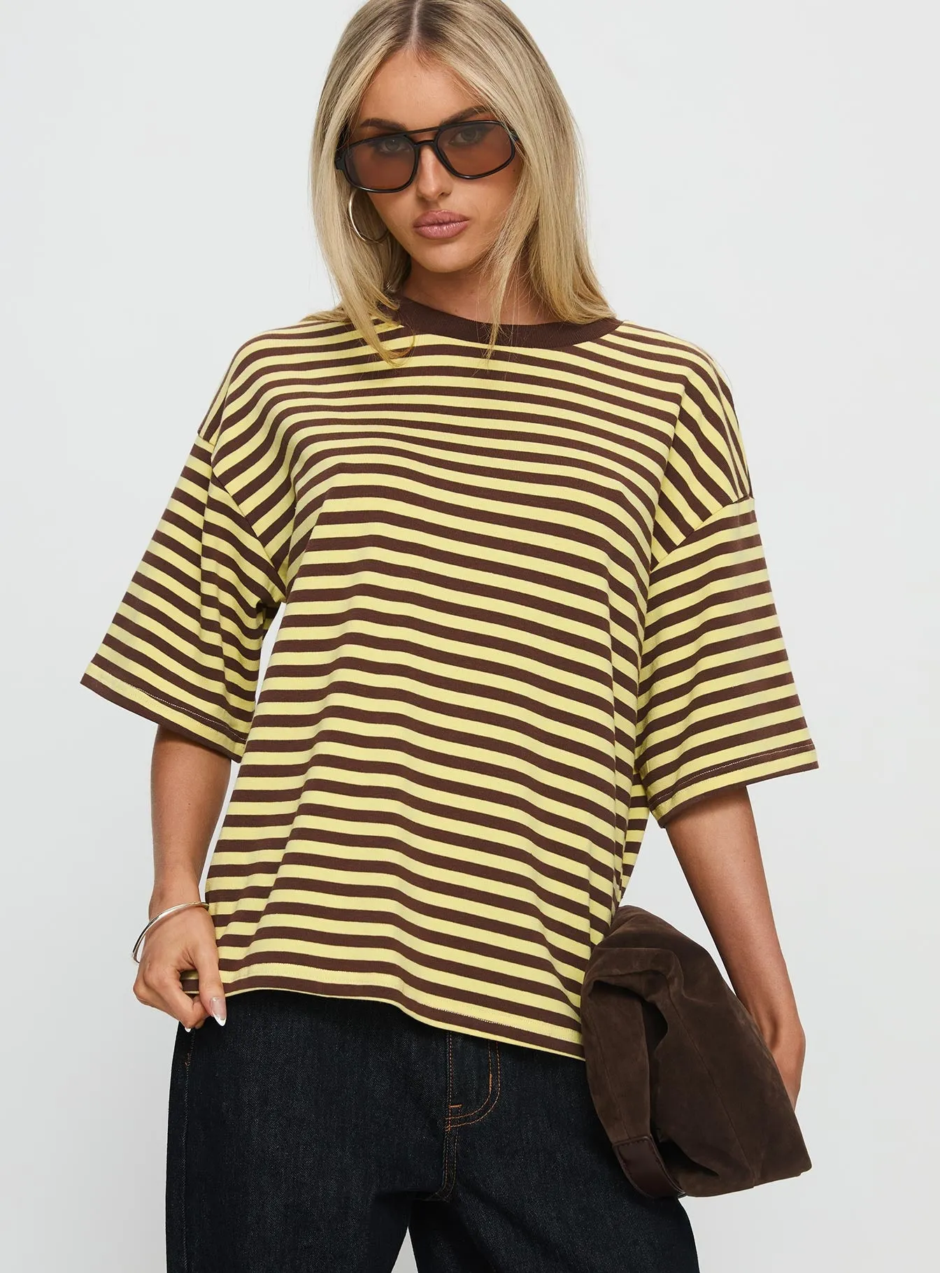 Settle Down Short Sleeve Top Yellow / Brown Stripe sold by Princess Polly product image thumbnail 2