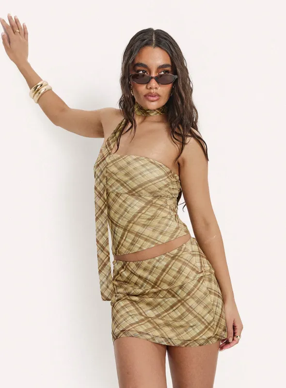 Bradee Scarf Detail Set Yellow Check sold by Princess Polly