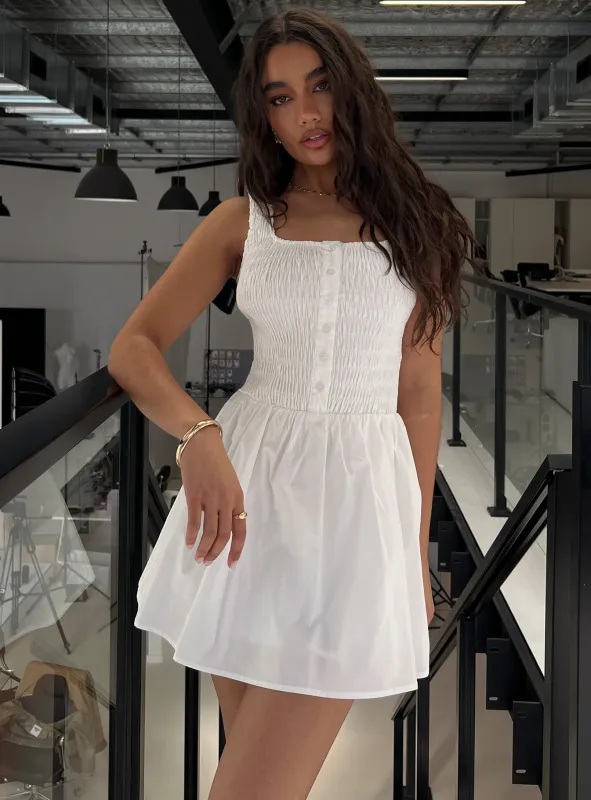 Aurelise Shirred Mini Dress White sold by Princess Polly