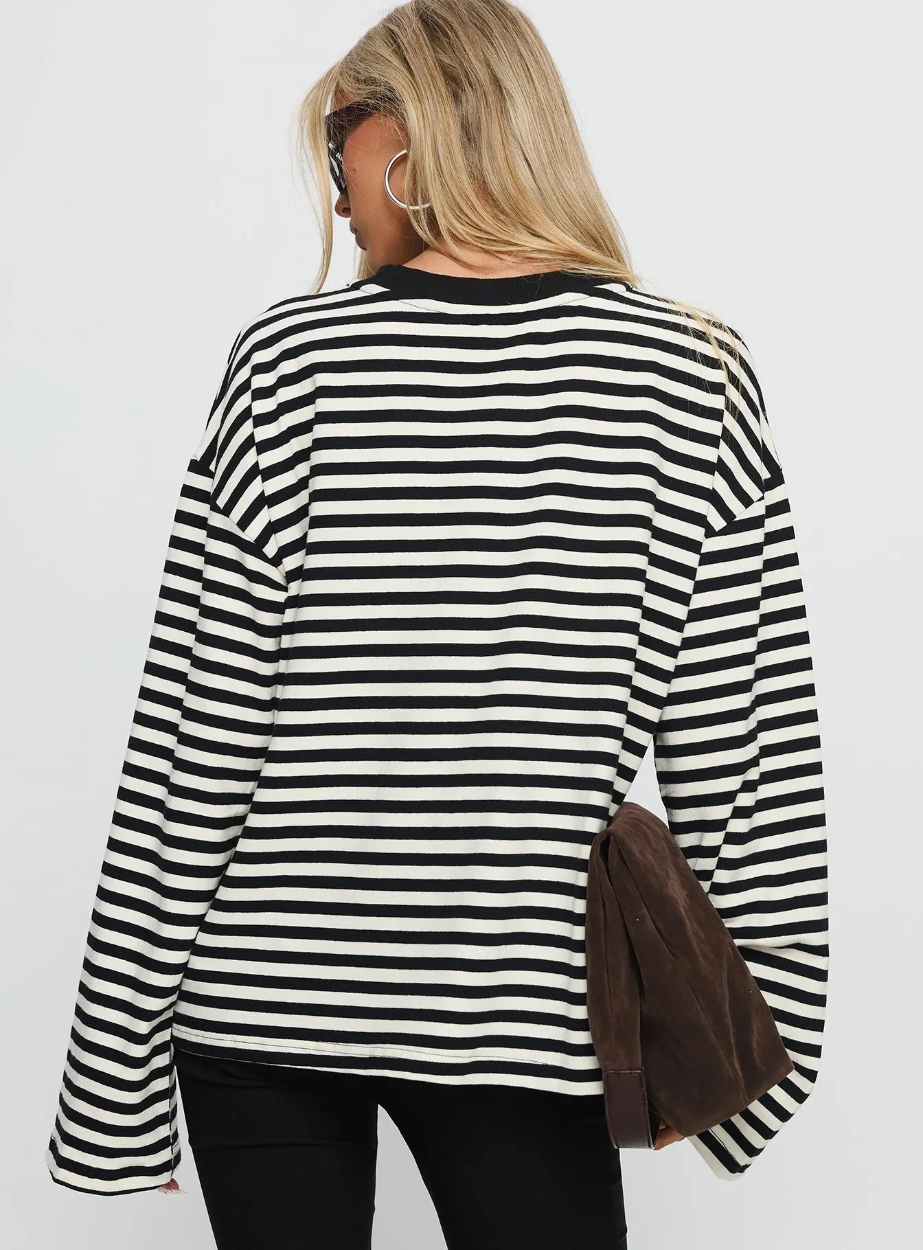 Settle Down Long Sleeve Top Black / White Stripe sold by Princess Polly product image thumbnail 5