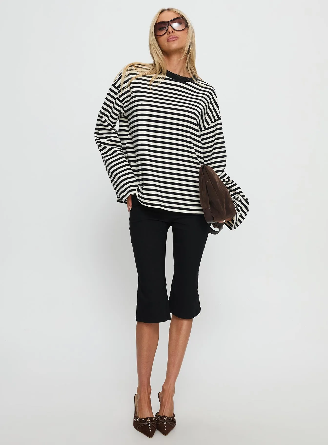Settle Down Long Sleeve Top Black / White Stripe sold by Princess Polly product image thumbnail 3