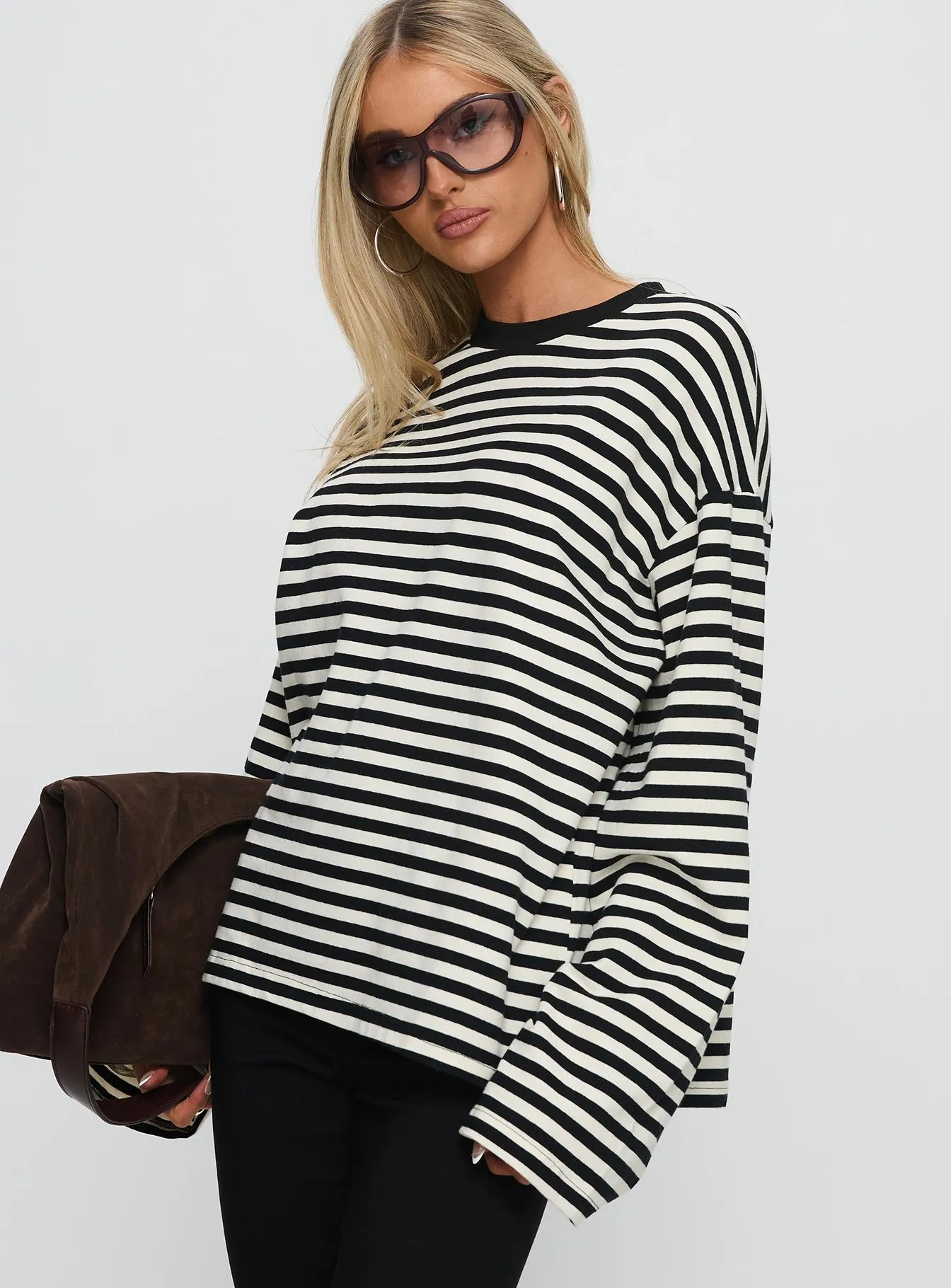 Settle Down Long Sleeve Top Black / White Stripe sold by Princess Polly product image thumbnail 4