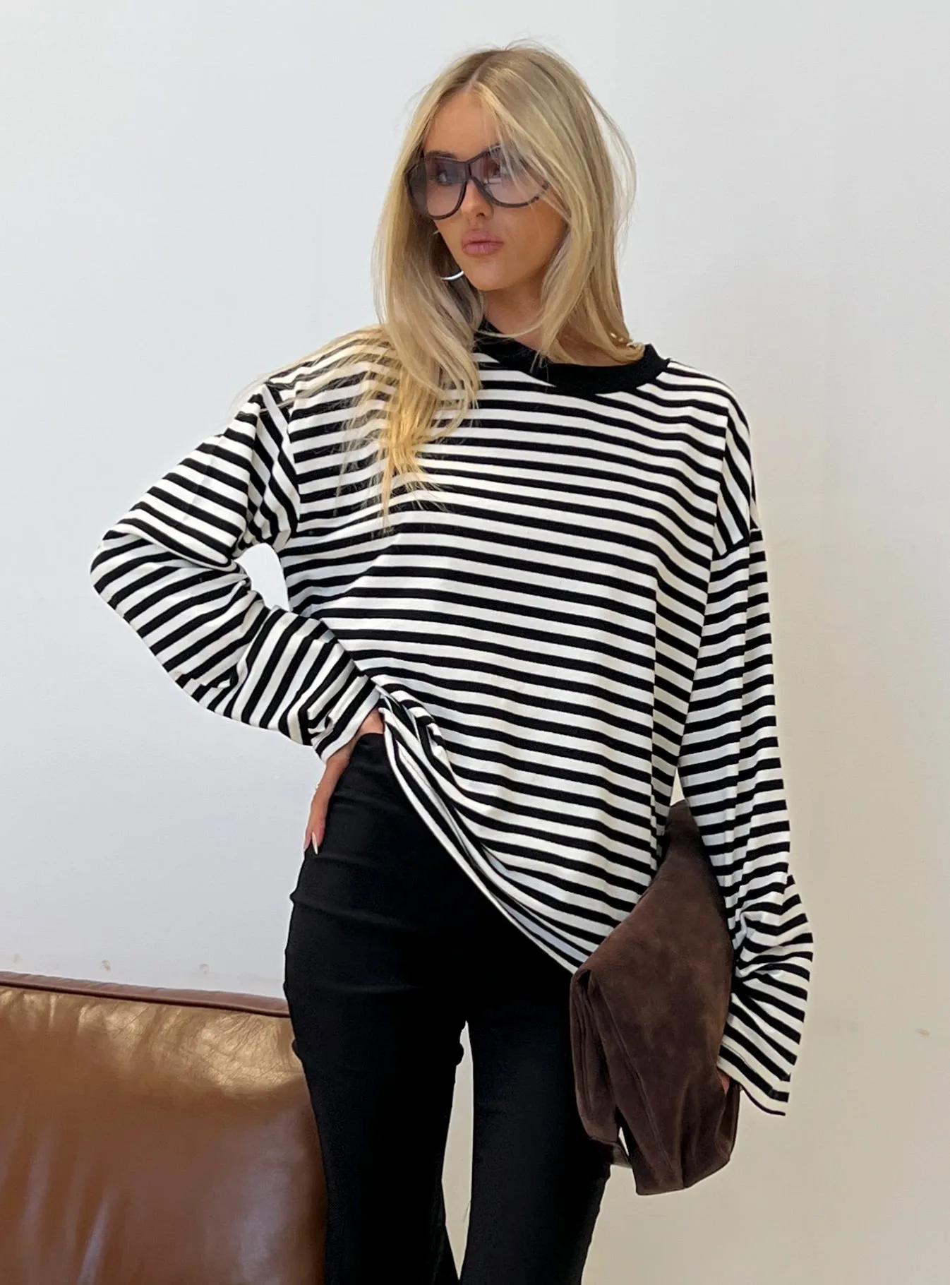 Settle Down Long Sleeve Top Black / White Stripe sold by Princess Polly