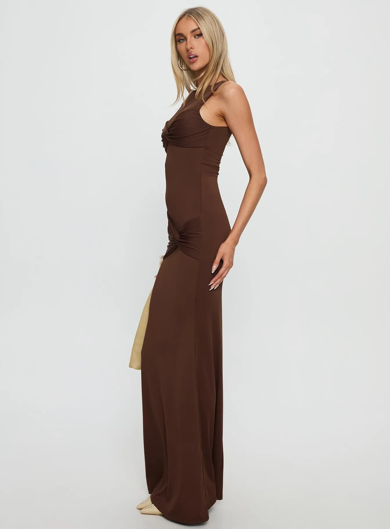 Pivotal Twist Detail Maxi Dress Brown sold by Princess Polly product image thumbnail 3