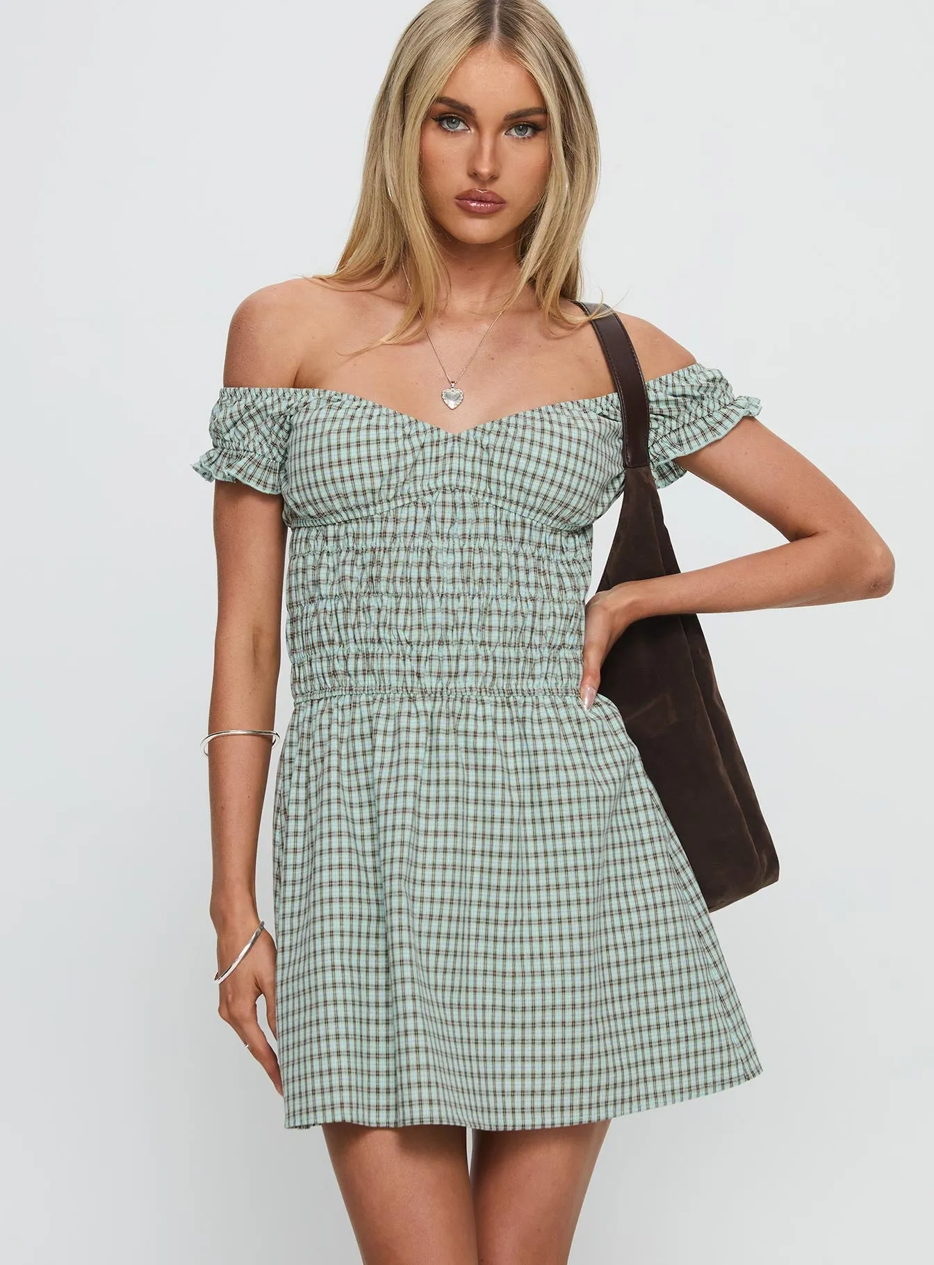 Olwen Ruched Romper Green Check sold by Princess Polly product image thumbnail 2