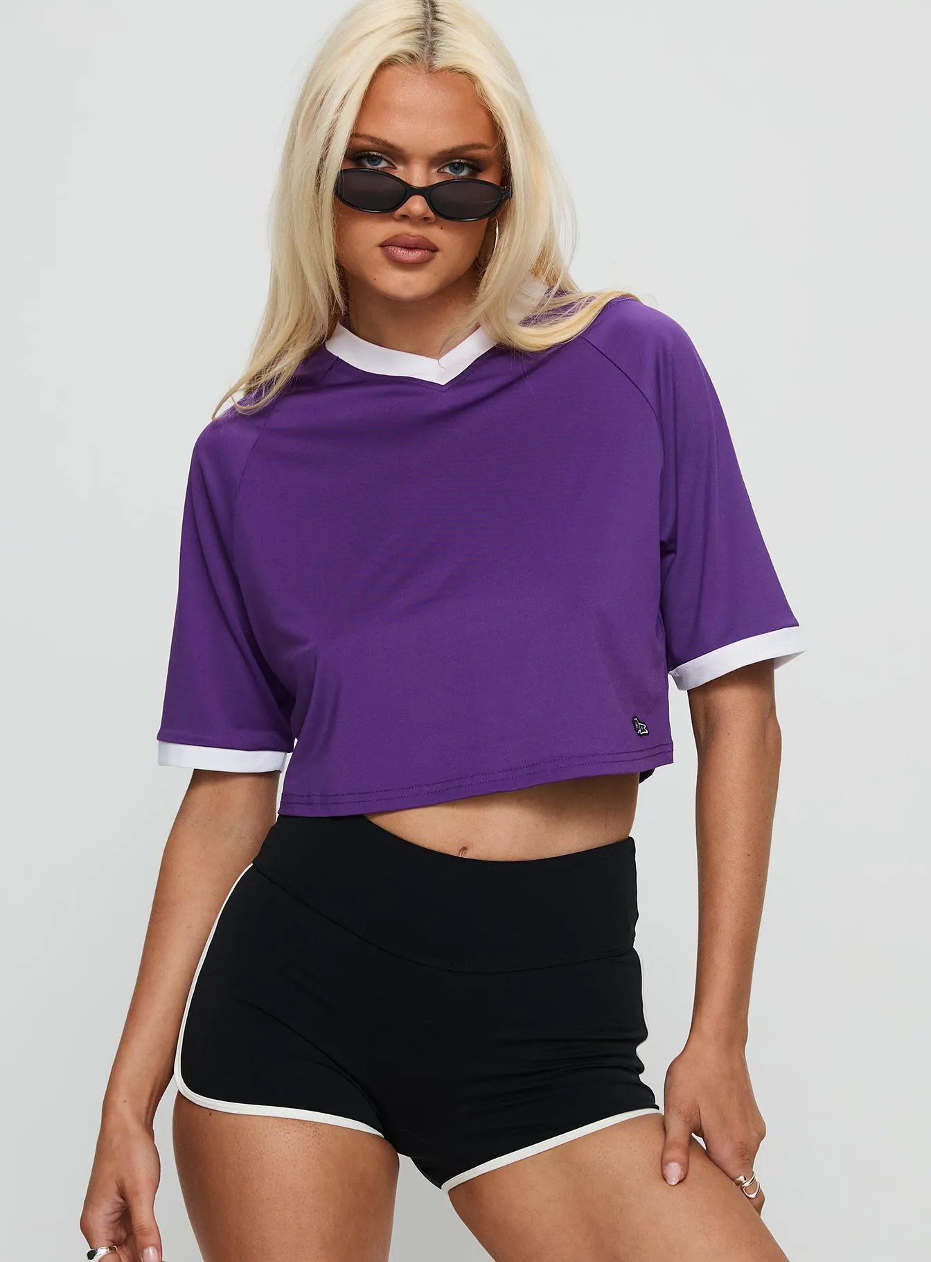 NYU Cropped Soccer Jersey Tee Purple sold by Princess Polly