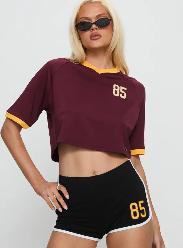ASU Cropped Soccer Jersey Tee Maroon sold by Princess Polly