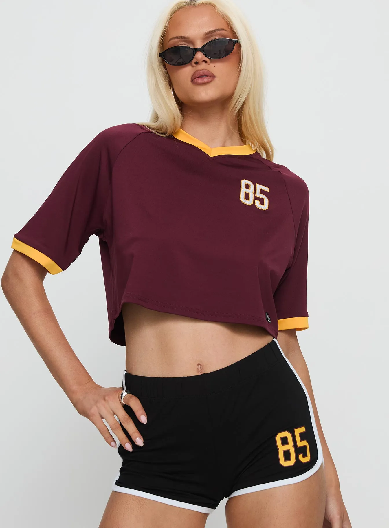 ASU Cropped Soccer Jersey Tee Maroon sold by Princess Polly