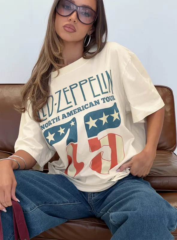 4th July Led Zepplin Oversized Tee White made by Princess Polly