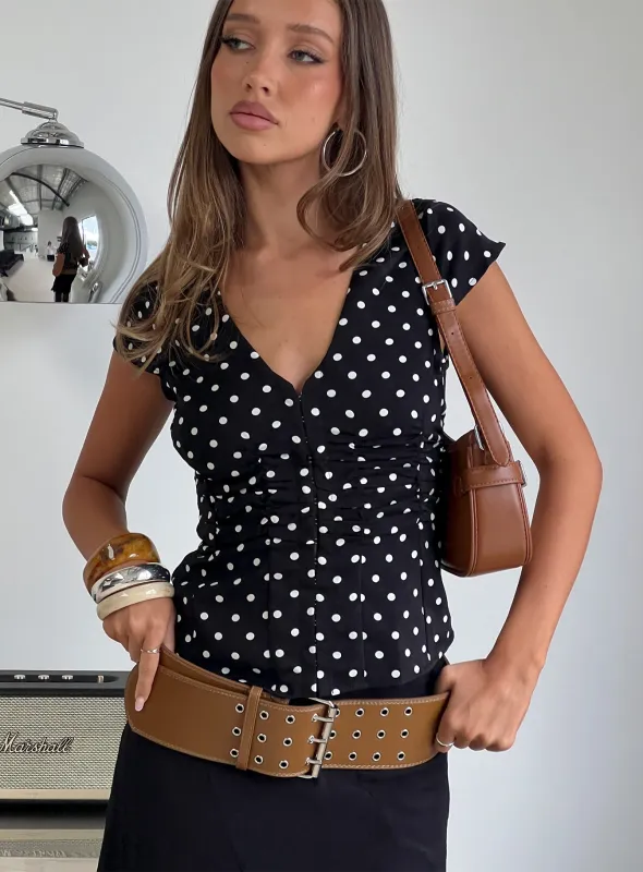 Indulgence Corset Top Black Polka Dot sold by Princess Polly