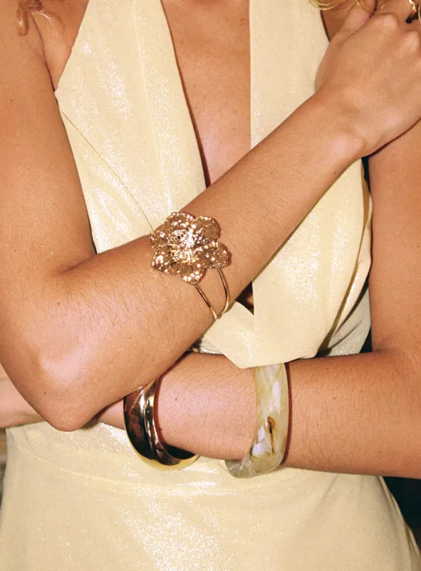 Set Adrift Flower Cuff Gold sold by Princess Polly