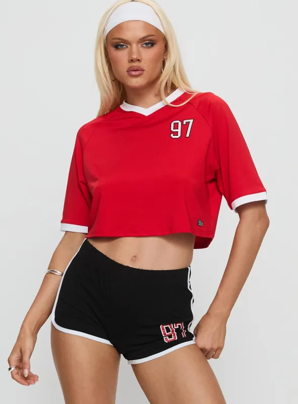 SDSU Cropped Soccer Jersey Tee Red sold by Princess Polly