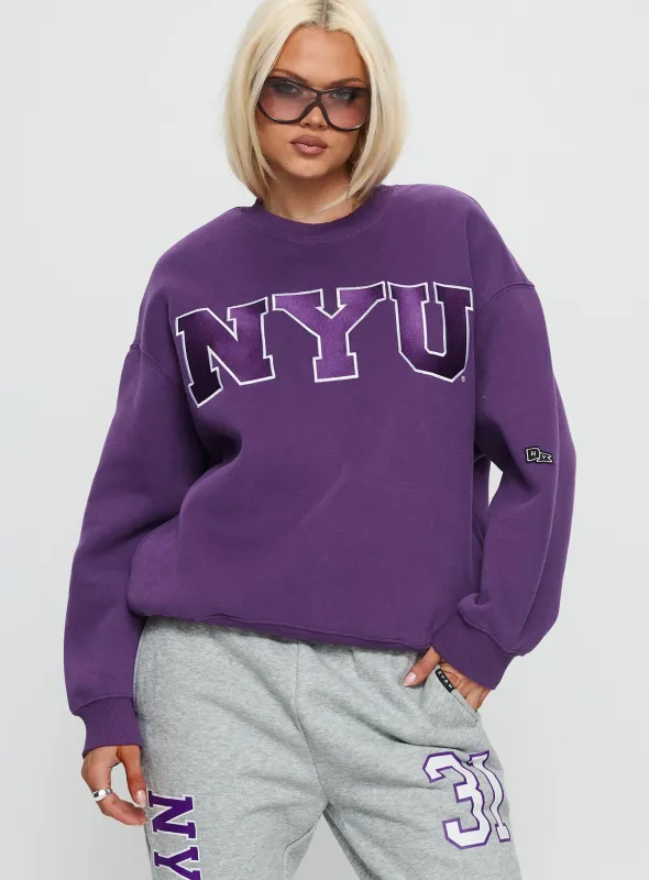 NYU Offside Crewneck Sweatshirt Purple sold by Princess Polly