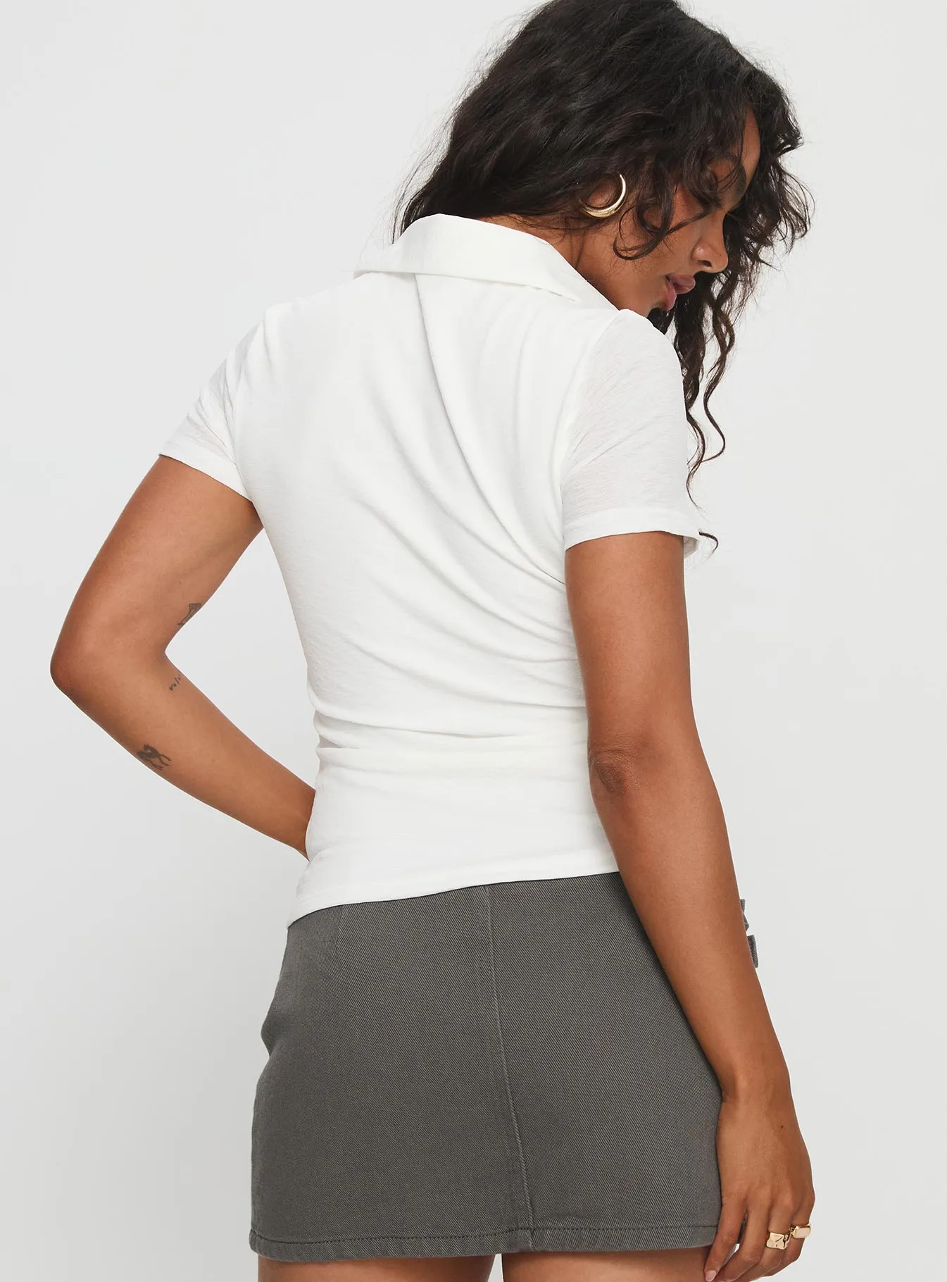 Whirl Shirred Collared Top White sold by Princess Polly product image thumbnail 5