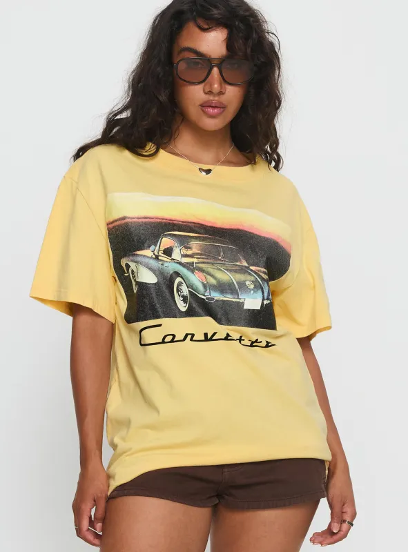 Corvette Legends Oversized Graphic Top Yellow sold by Princess Polly