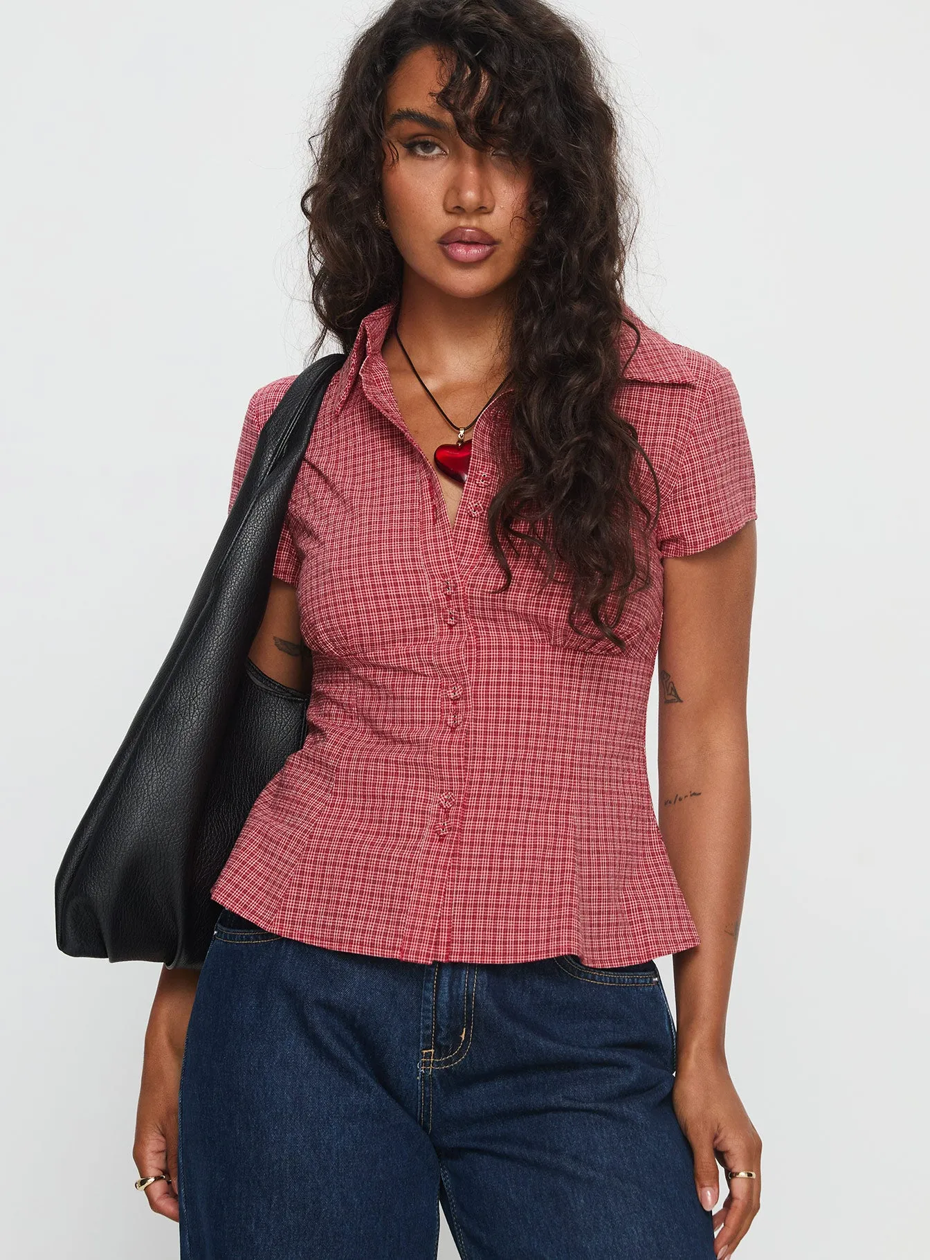 Cottesloe Blouse Top Red Check sold by Princess Polly product image thumbnail 2